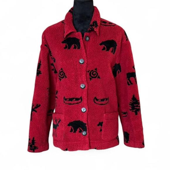 American Vintage Jackets & Blazers - Oversized Red Fleece Jacket – Cabincore Bear Cozy 2-3X